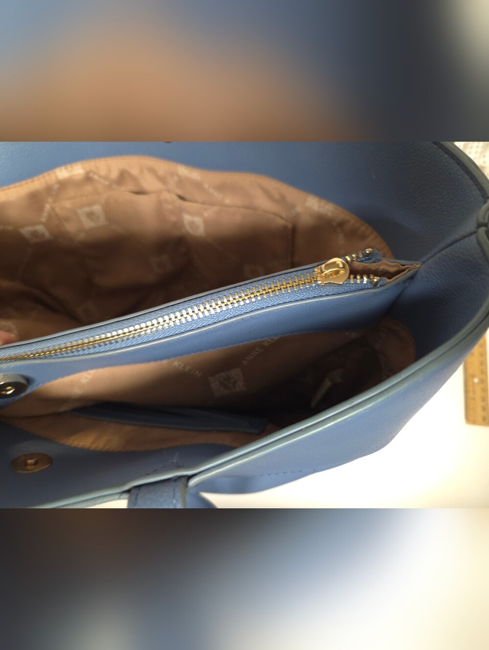 Anne Klein Blue Tote with Gold Logo Charms #162 - Picture 11 of 14